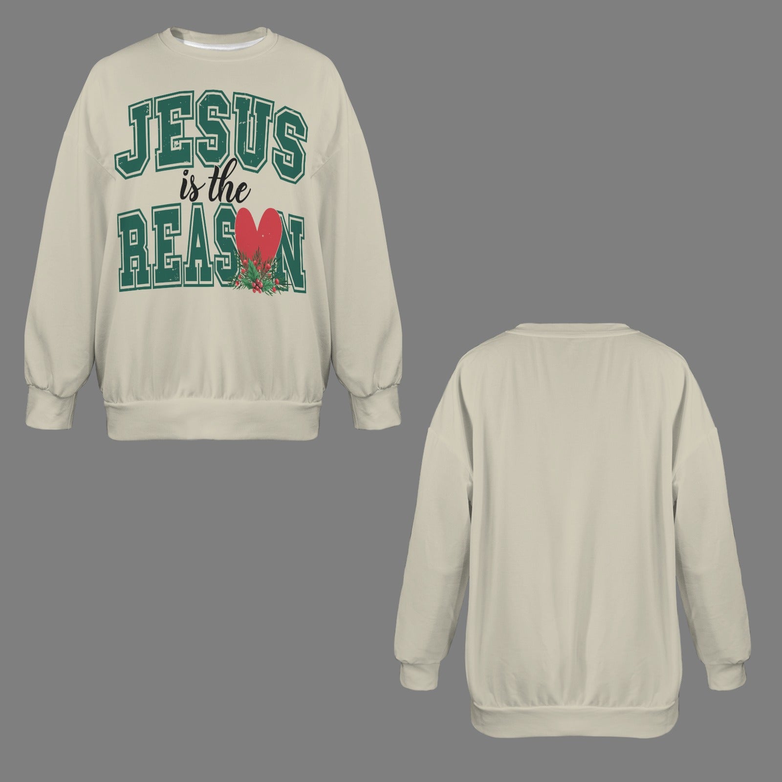 Jesus Is The Reason Christmas Themed Women's Christian Oversized Crew Neck Pullover Sweatshirt