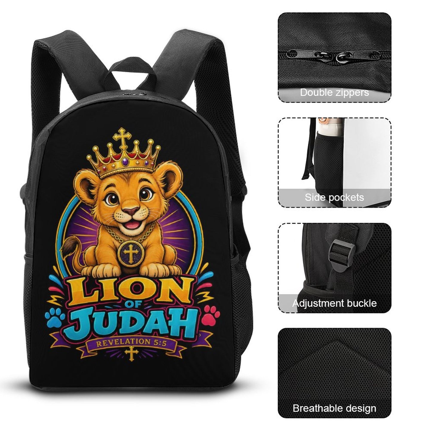 Lion Of Judah Christian 3 PCS Bag Set (Backpack, Lunch Bag and Pencil Case) - ClaimedbyGodDesigns
