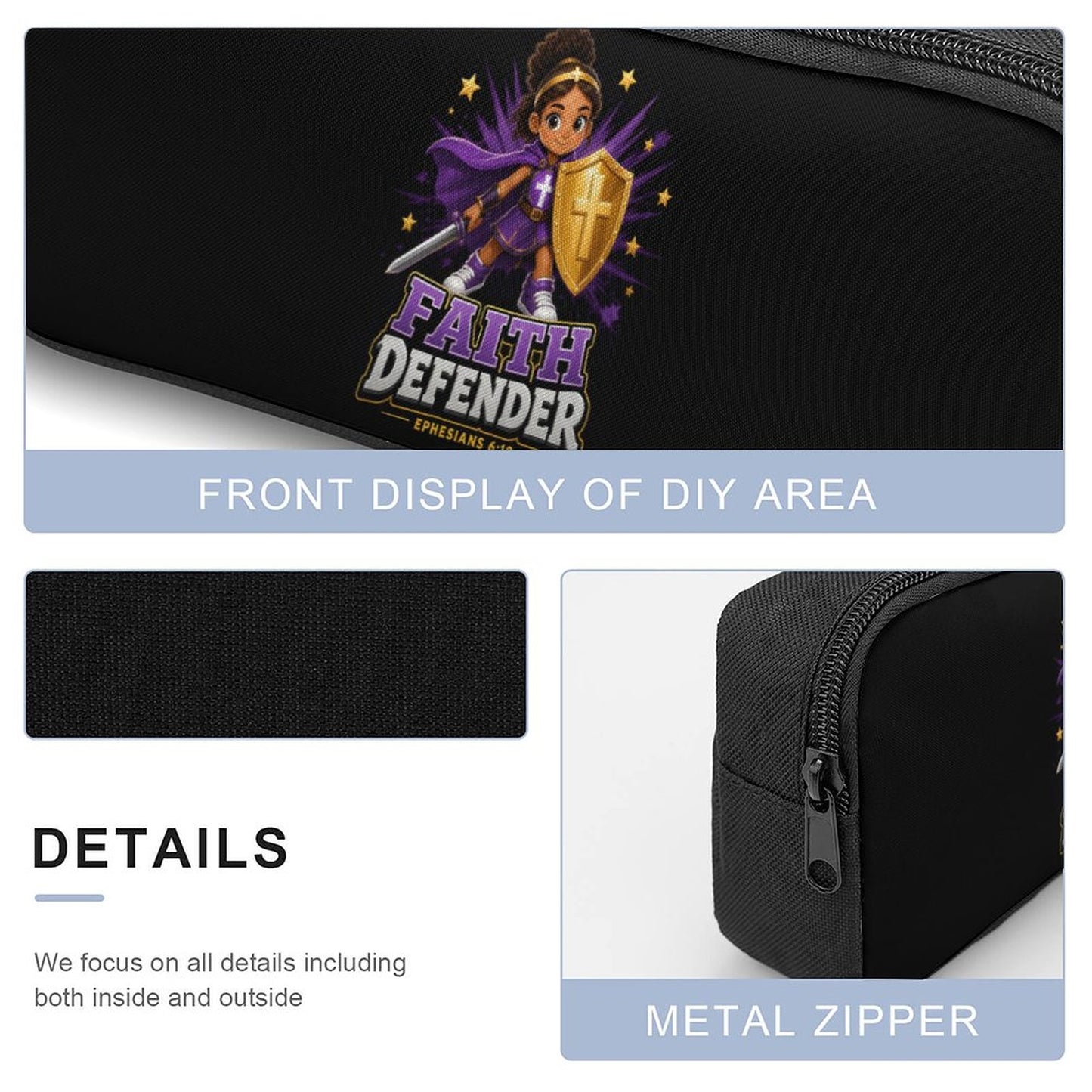 Faith Defender Girl Christian 3 PCS Bag Set (Backpack, Lunch Bag and Pencil Case)
