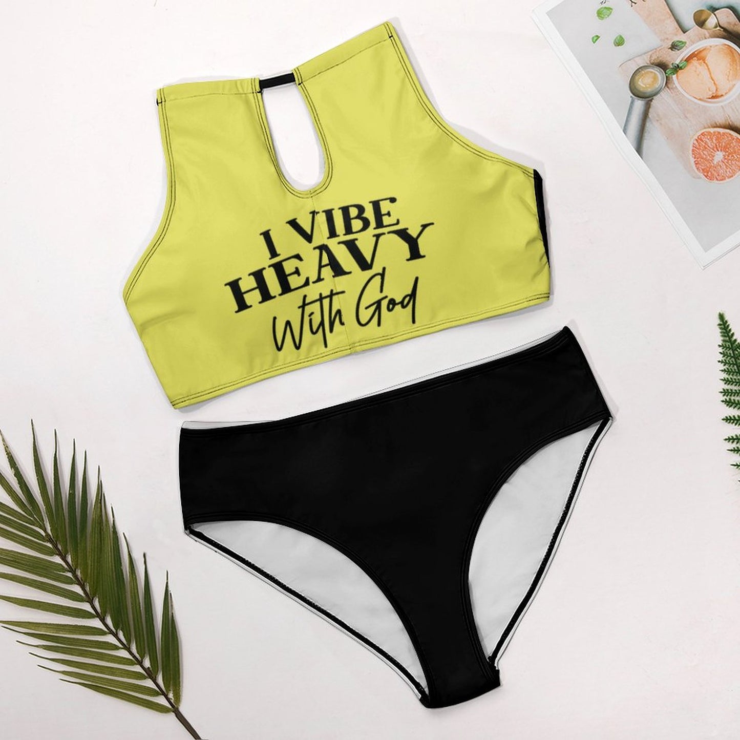 I Vibe Heavy With God Christian Women's Two piece Swimsuit with High Neck Halter Top