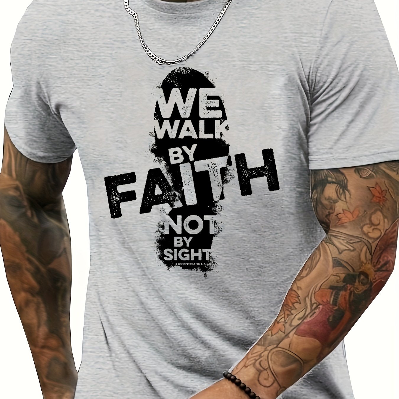 Walk By Faith (footprint) Men's Christian T-shirt claimedbygoddesigns
