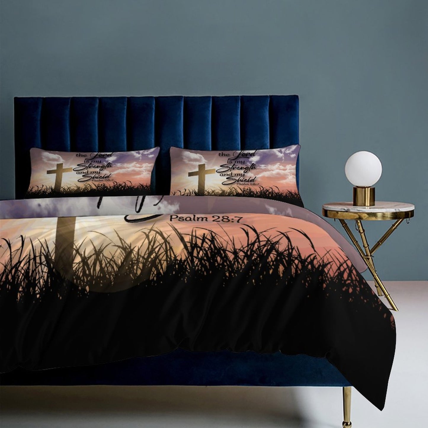 The Lord Is My Strength And My Shield  3-Piece Christian Comforter Bedding Set (Dual-sided Printing)