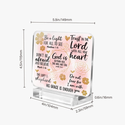 He Is Within Her Christian Acrylic Plaque with Stand - Rectangle - ClaimedbyGodDesigns