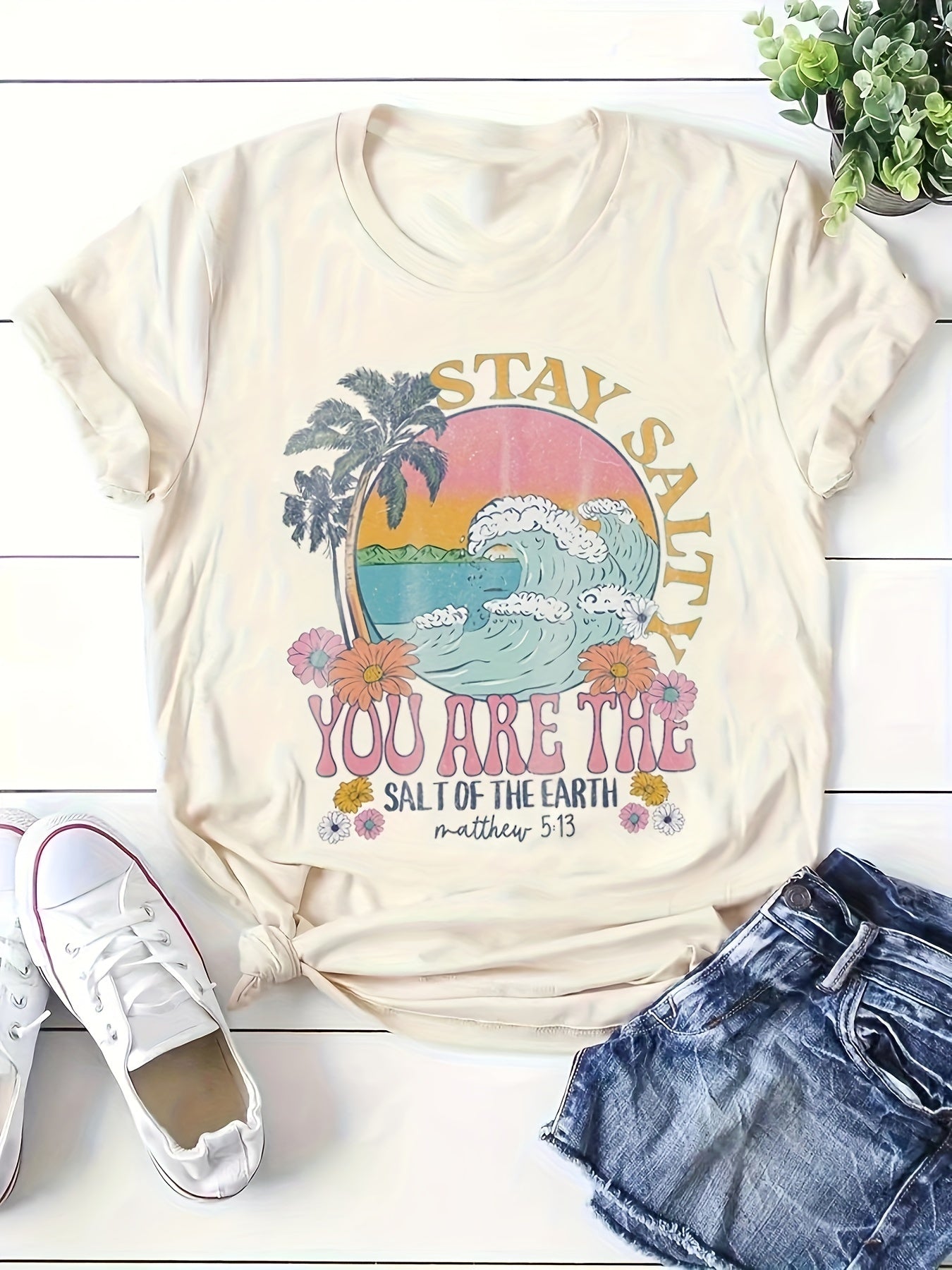 Stay Salty: You Are The Salt Of The Earth Funny Women's Christian T-shirt claimedbygoddesigns