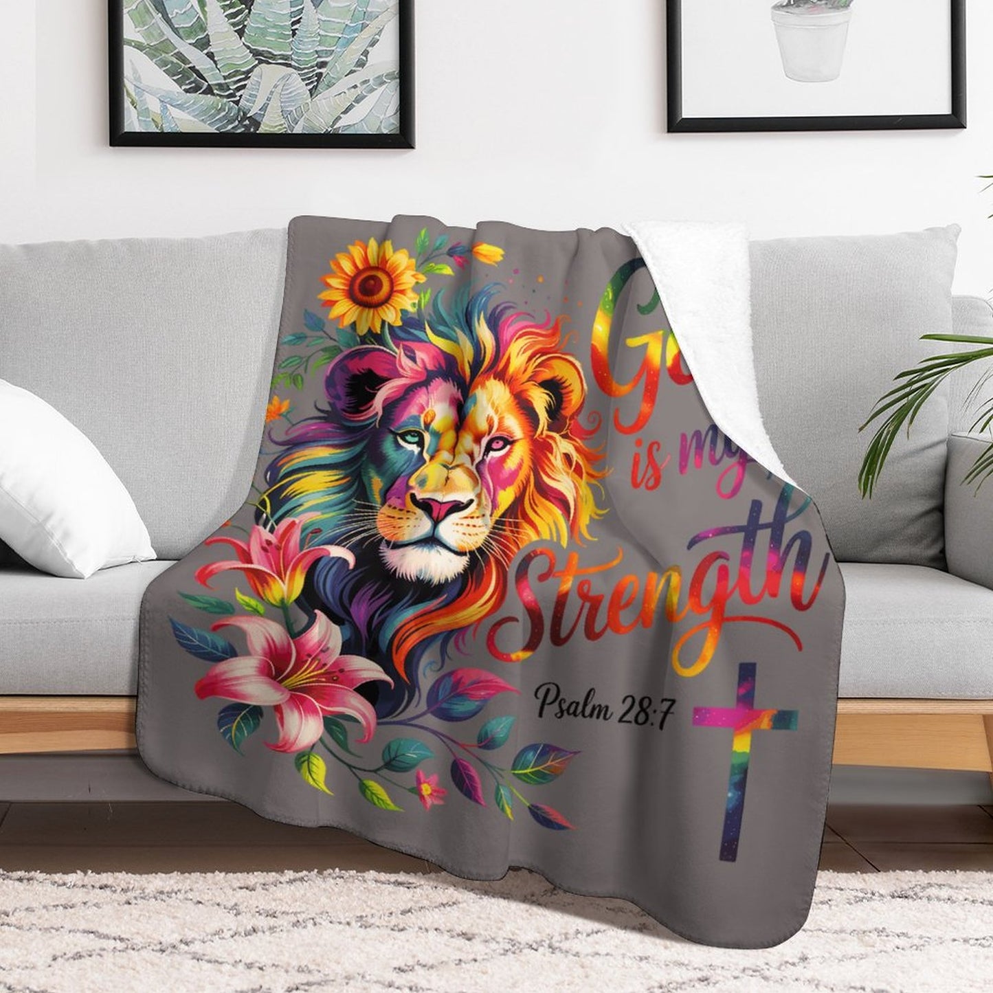 He Is My Strength Christian Sherpa Fleece Throw Blanket - ClaimedbyGodDesigns