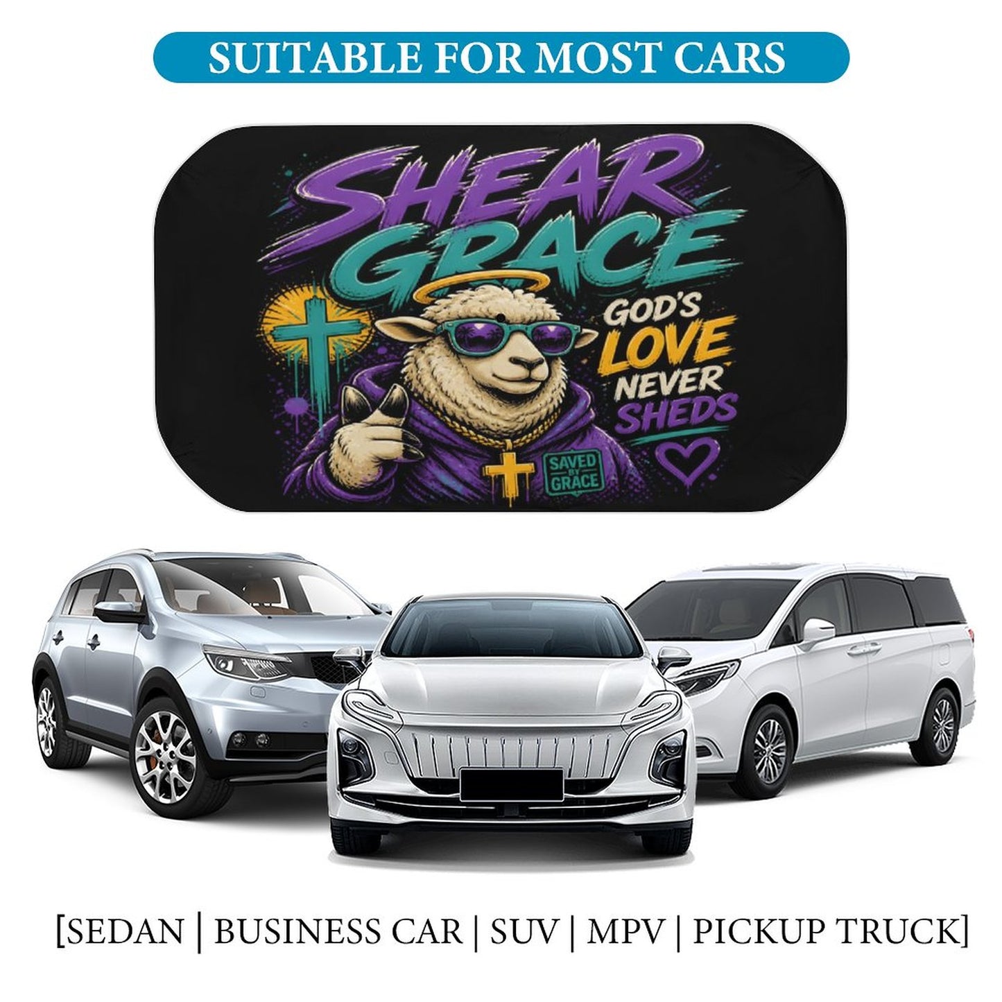 Shear Grace — Holy Sheep Christian Car Sunshade Umbrella - ClaimedbyGodDesigns
