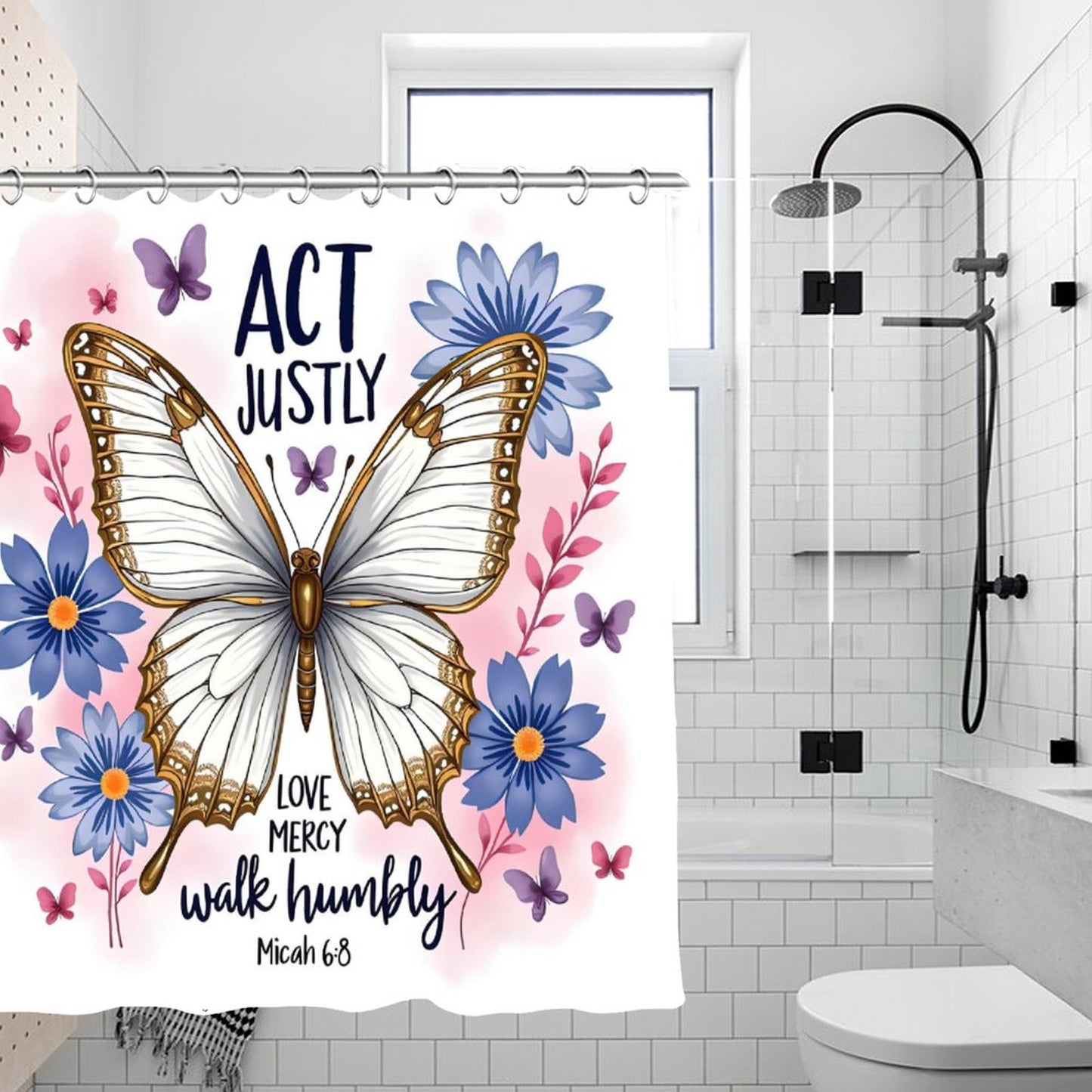 Act Justly Christian Waterproof Shower Curtain