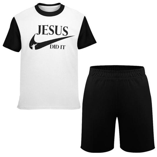 Jesus Did It (like Nike) Youth Christian Summer Casual Outfit Shorts Set SALE-Personal Design