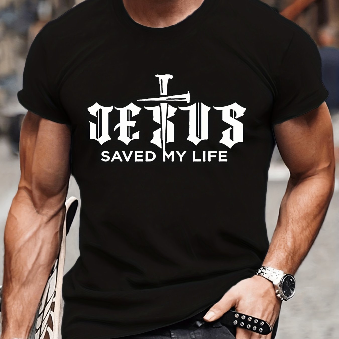 Jesus Saved My Life With The Cross Men's Christian T-shirt claimedbygoddesigns