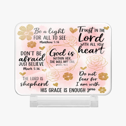 He Is Within Her Christian Acrylic Plaque with Stand - Rectangle - ClaimedbyGodDesigns