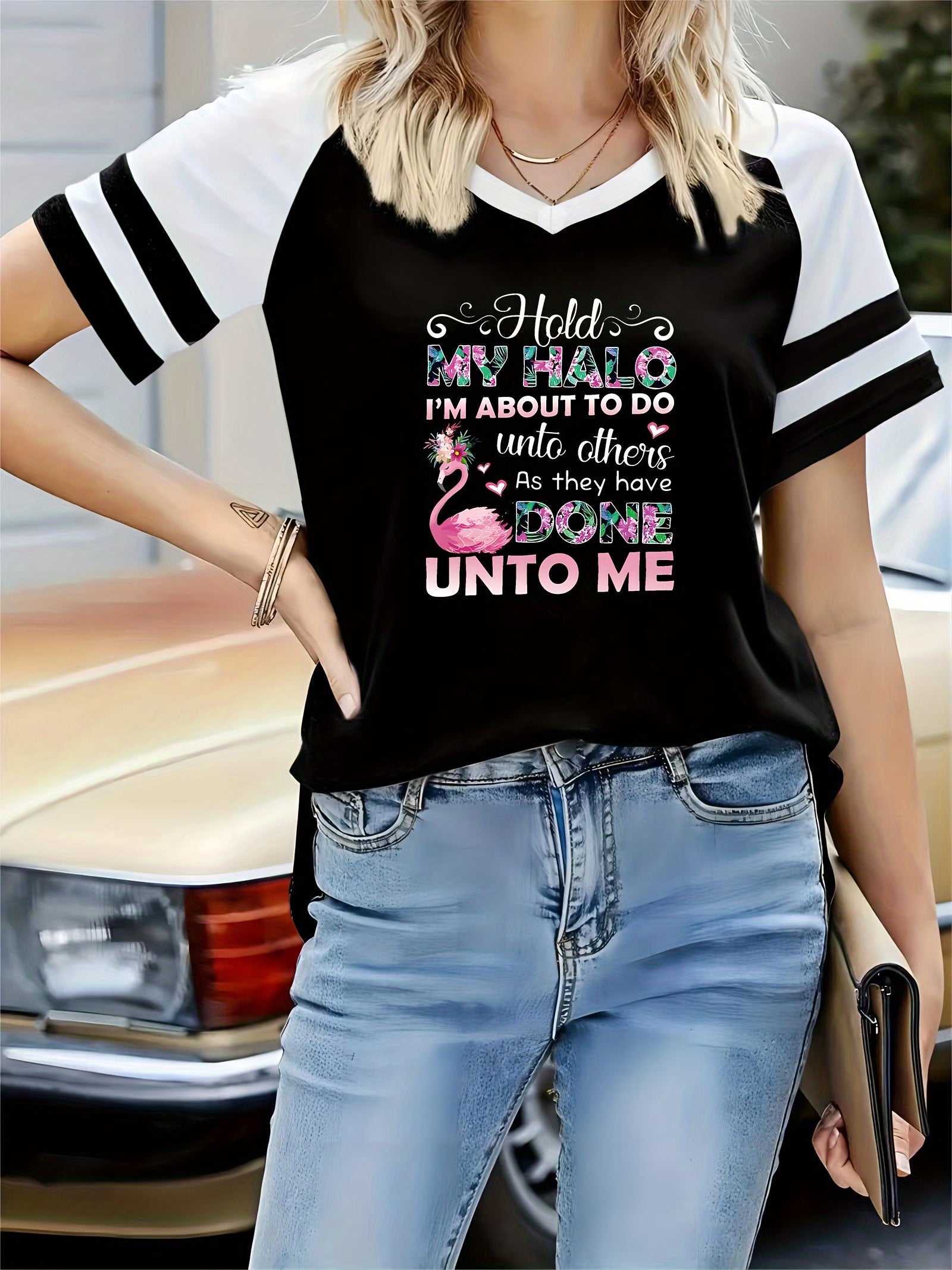 Hold My Halo I'm About To Do Unto Others As They Have Done Unto Me Funny Plus Size Women's Christian T-shirt claimedbygoddesigns
