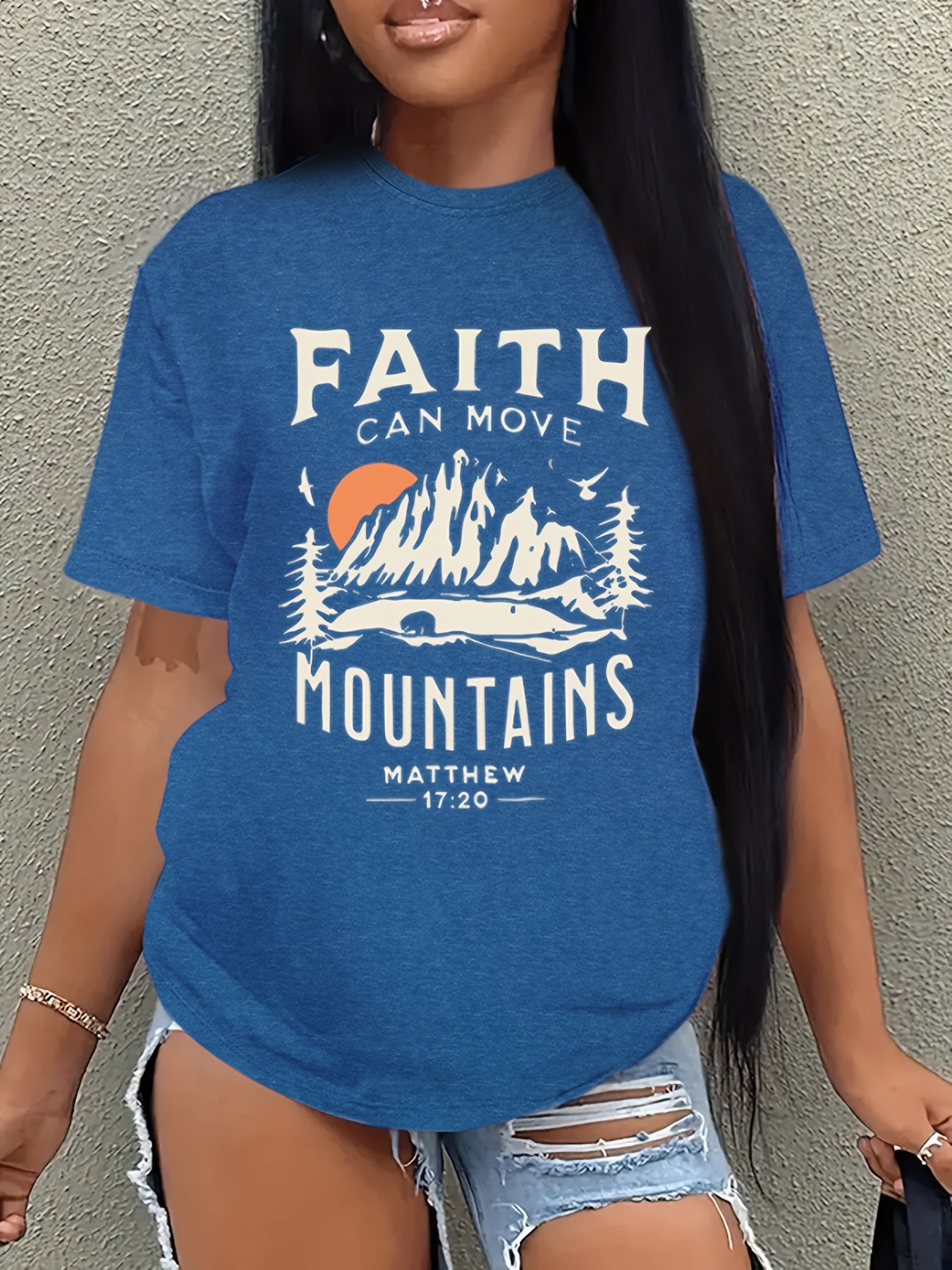 Faith Can Move Mountains Plus Size Women's Christian Casual Outfit claimedbygoddesigns