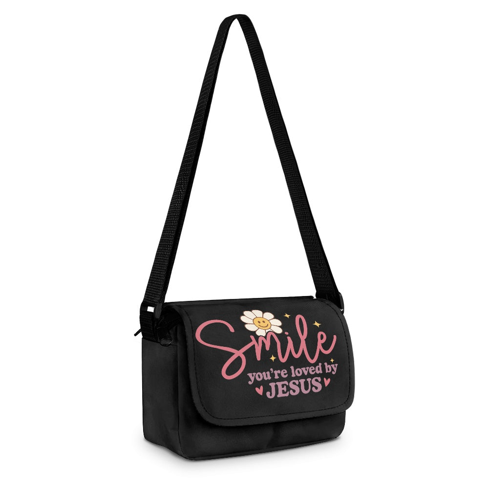 Smile You're Loved By Jesus Christian Kids Flap Crossbody Bag