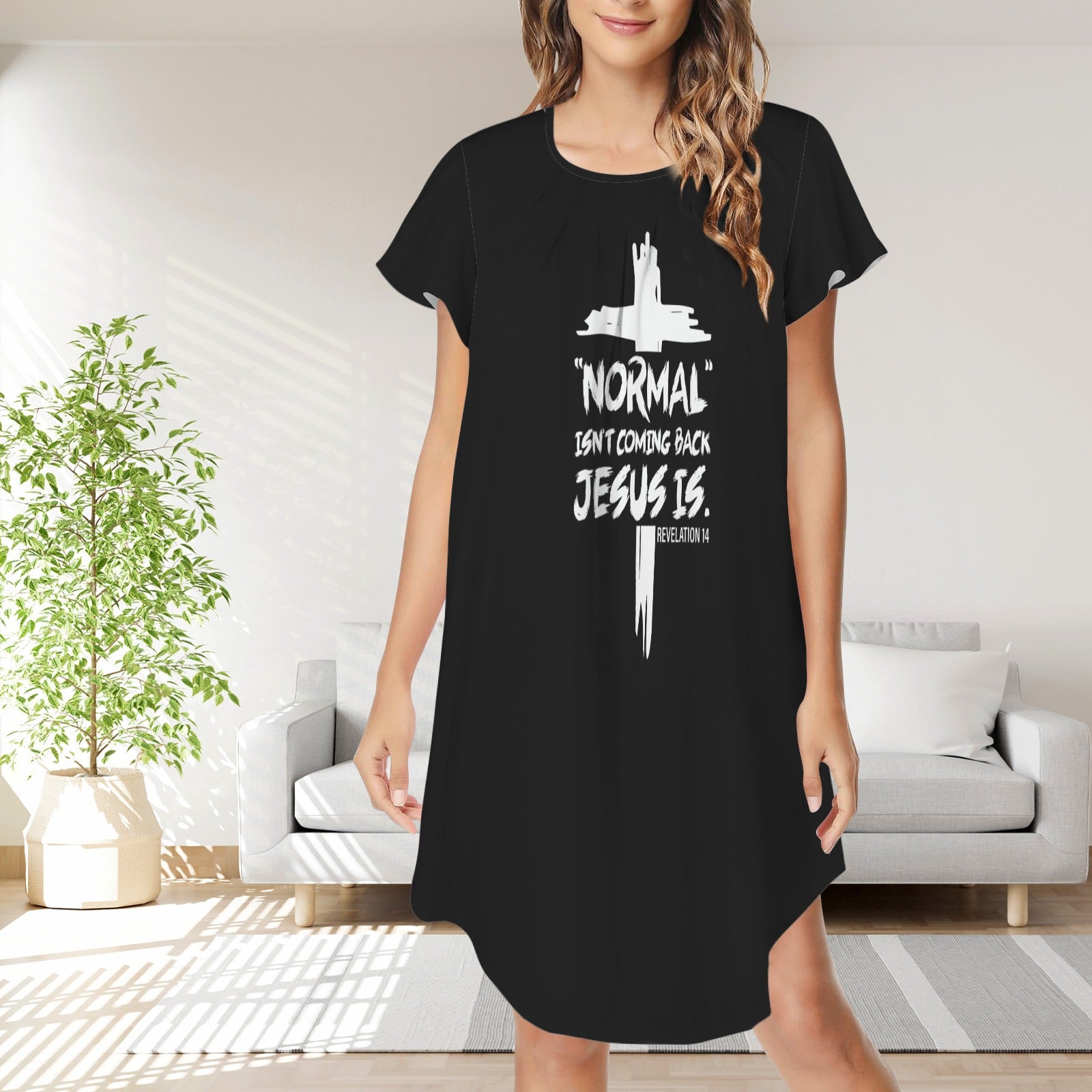 Normal Isn't Coming Back Jesus Is Christian Women's Flared Sleeves Pleated Pocket Pajma Nightdress