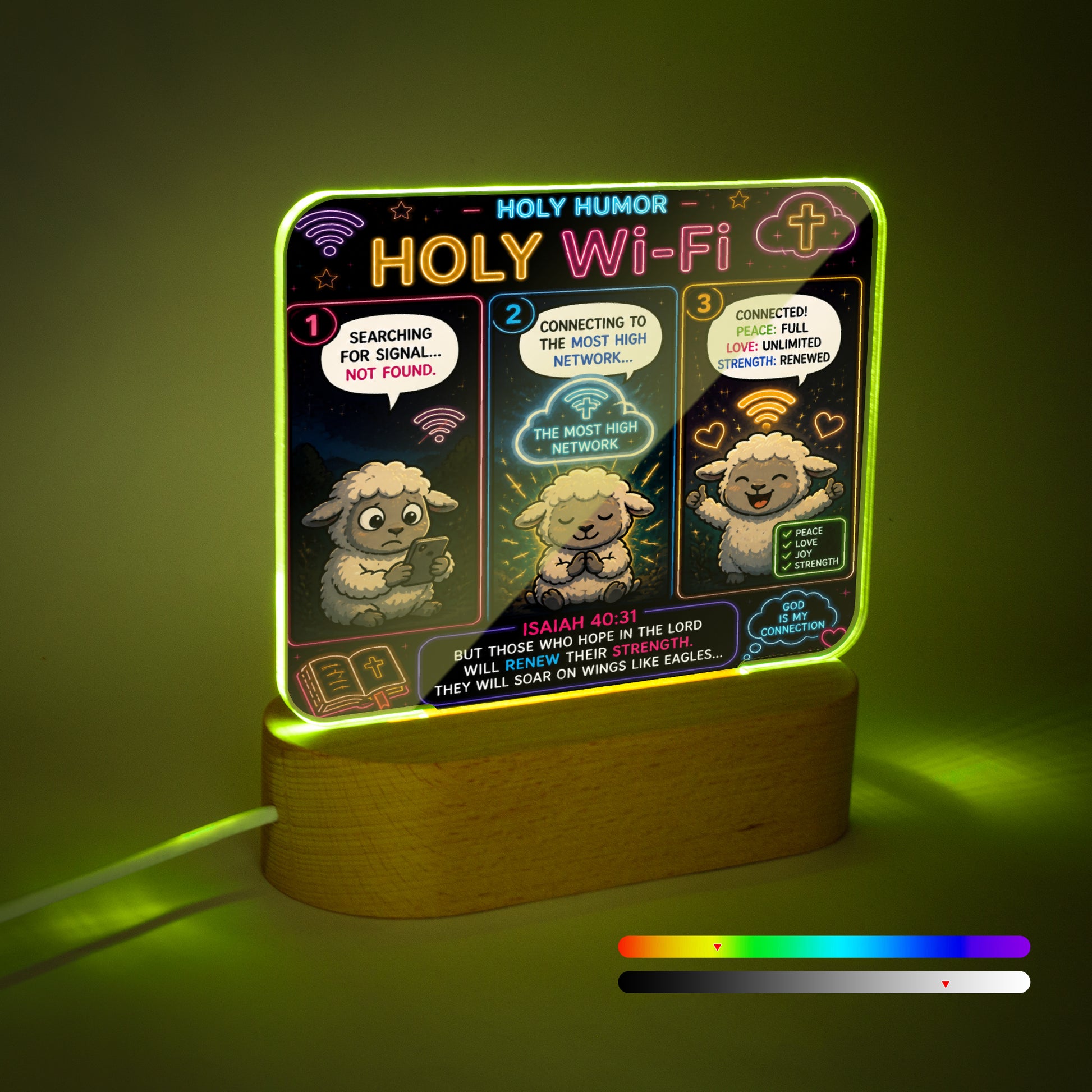 Holy Wi - Fi Christian Square Acrylic Nigh Light - Luminous Base - ClaimedbyGodDesigns