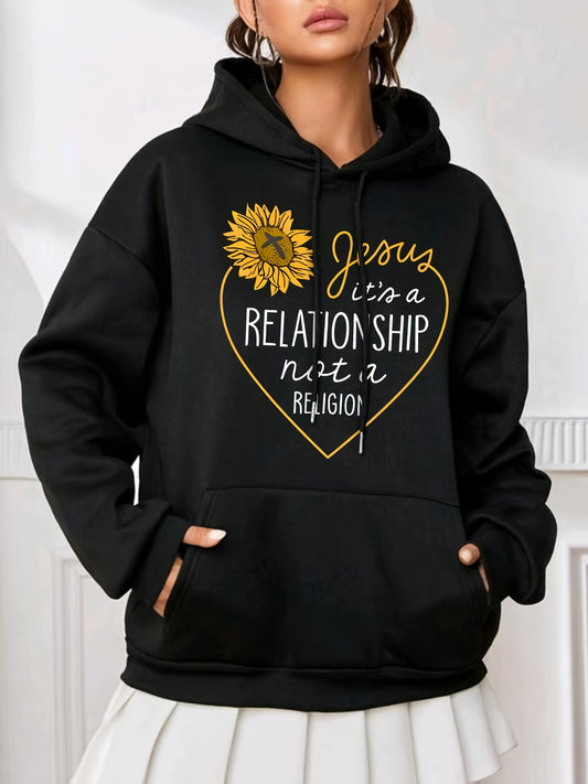 Jesus It's A Relationship Not A Religion Women's Christian Pullover Hooded Sweatshirt claimedbygoddesigns