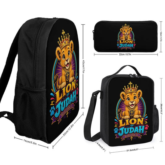 Lion Of Judah Christian 3 PCS Bag Set (Backpack, Lunch Bag and Pencil Case) - ClaimedbyGodDesigns