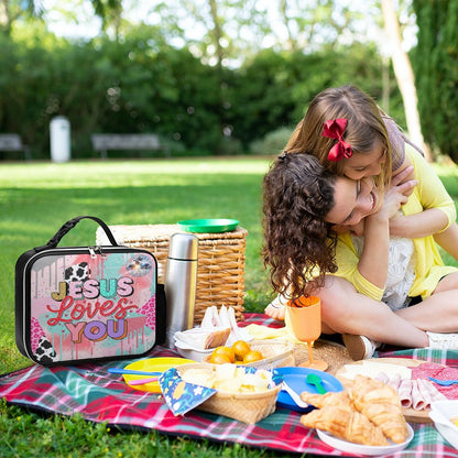 Jesus Loves You Christian PU Leak-proof Lunch Bag with Detachable Buckled Handle