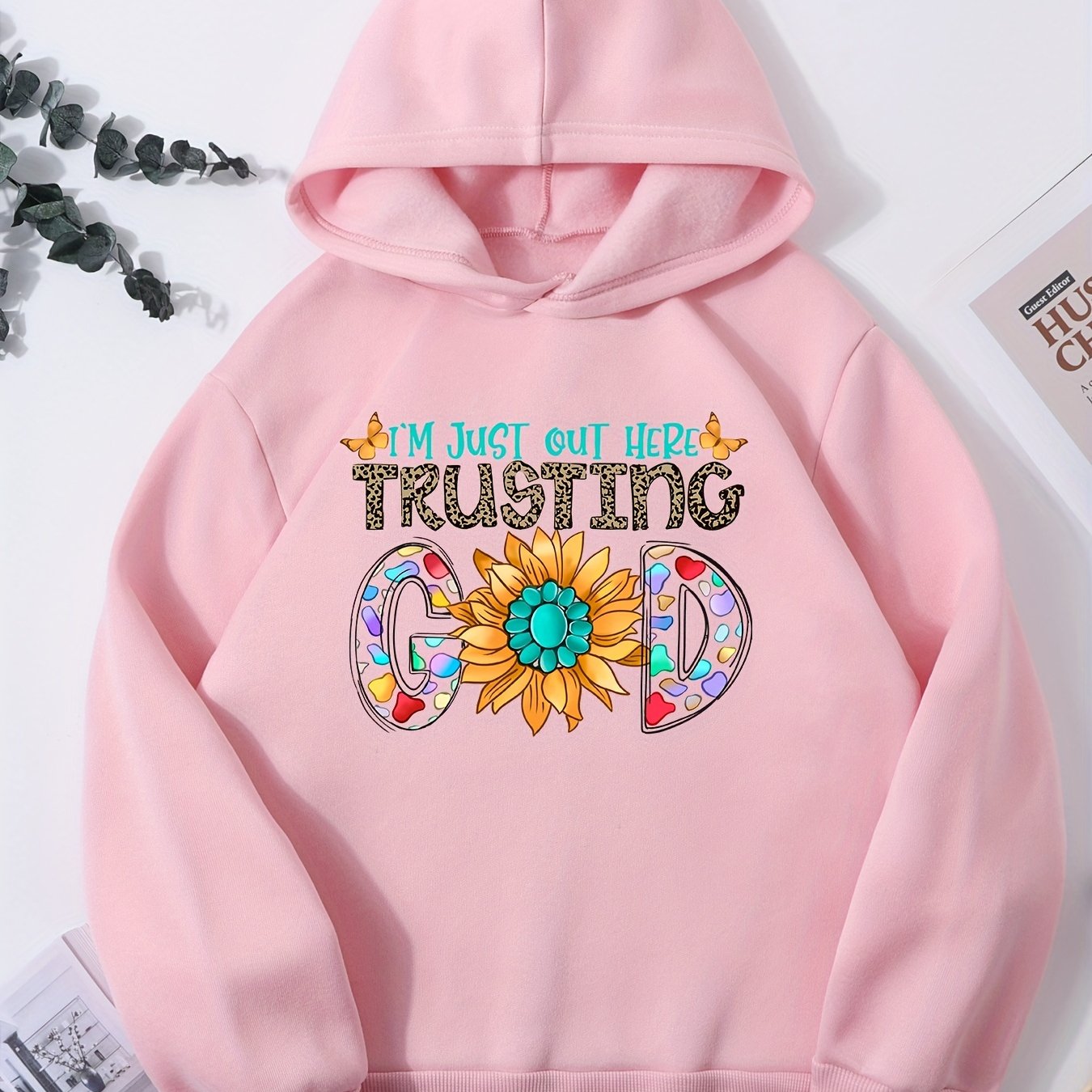 I'm Just Out Here Trusting God Youth Christian Pullover Hooded Sweatshirt claimedbygoddesigns