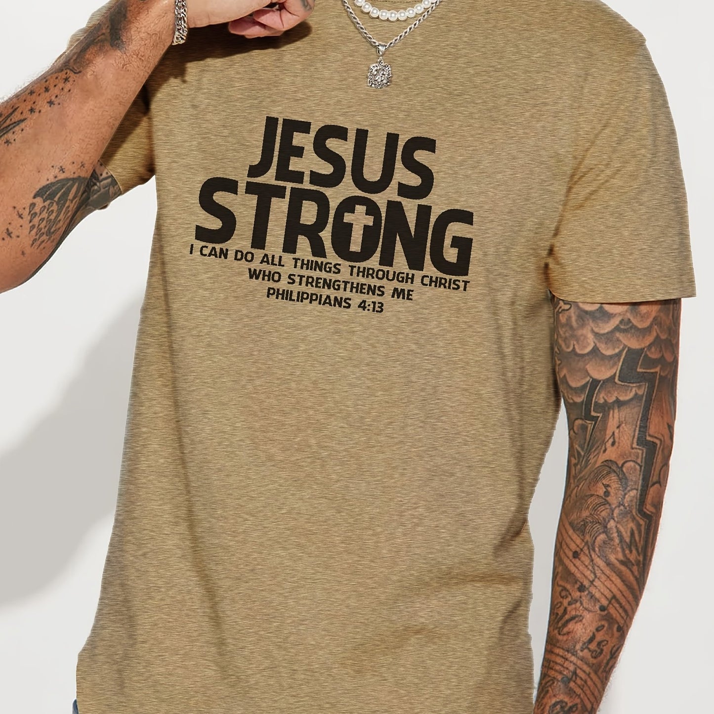 Jesus Strong Phillipians 4:13 I Can Do All Things Men's Christian T-shirt claimedbygoddesigns