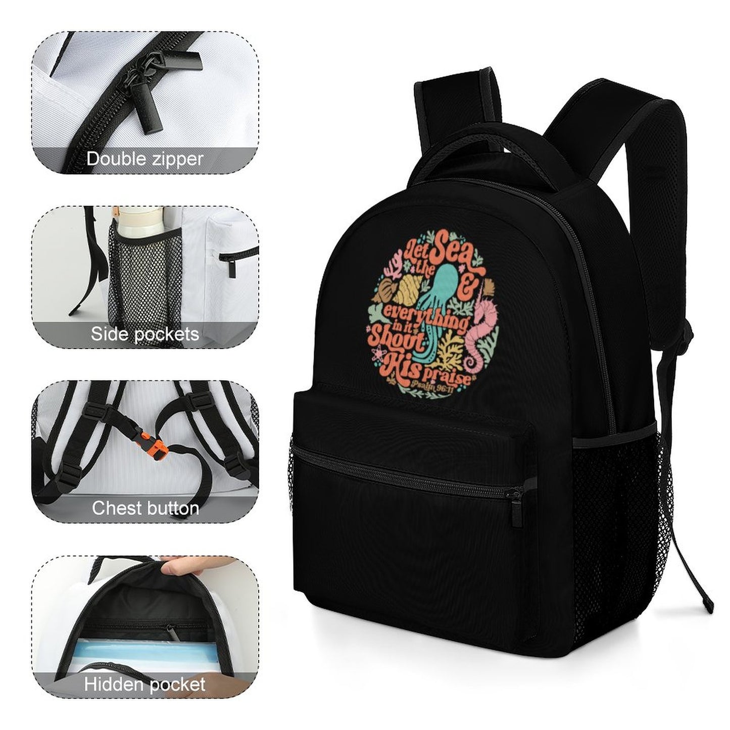 Let The Sea And Everything In It Shout His Praise Christian Children's School Backpack