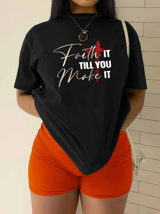 Faith It Till You Make It Plus Size Women's Christian Casual Outfit claimedbygoddesigns