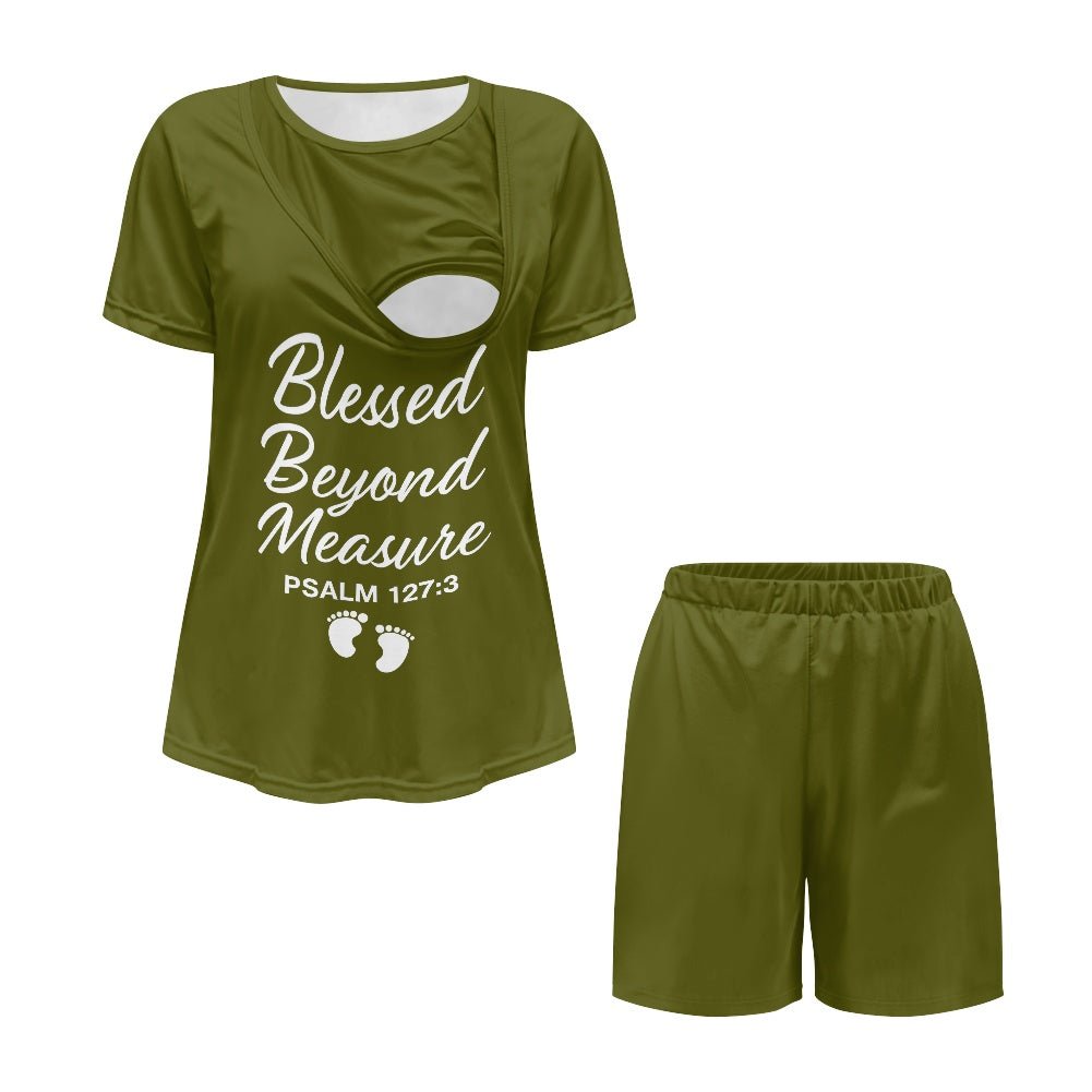 Blessed Beyond Measure Christian Maternity Short Sleeve Pajama Set - ClaimedbyGodDesigns