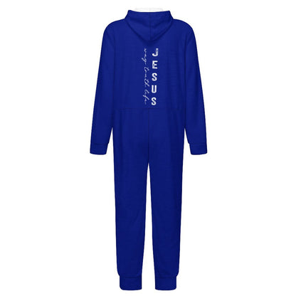 Way Truth Life (blue) Toddler & Youth Christian Flannel Footless Zip up Jumpsuit Pajama Jumpsuit