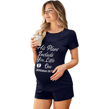 His Plans Include You Little One Christian Maternity Short Sleeve Pajama Set - ClaimedbyGodDesigns