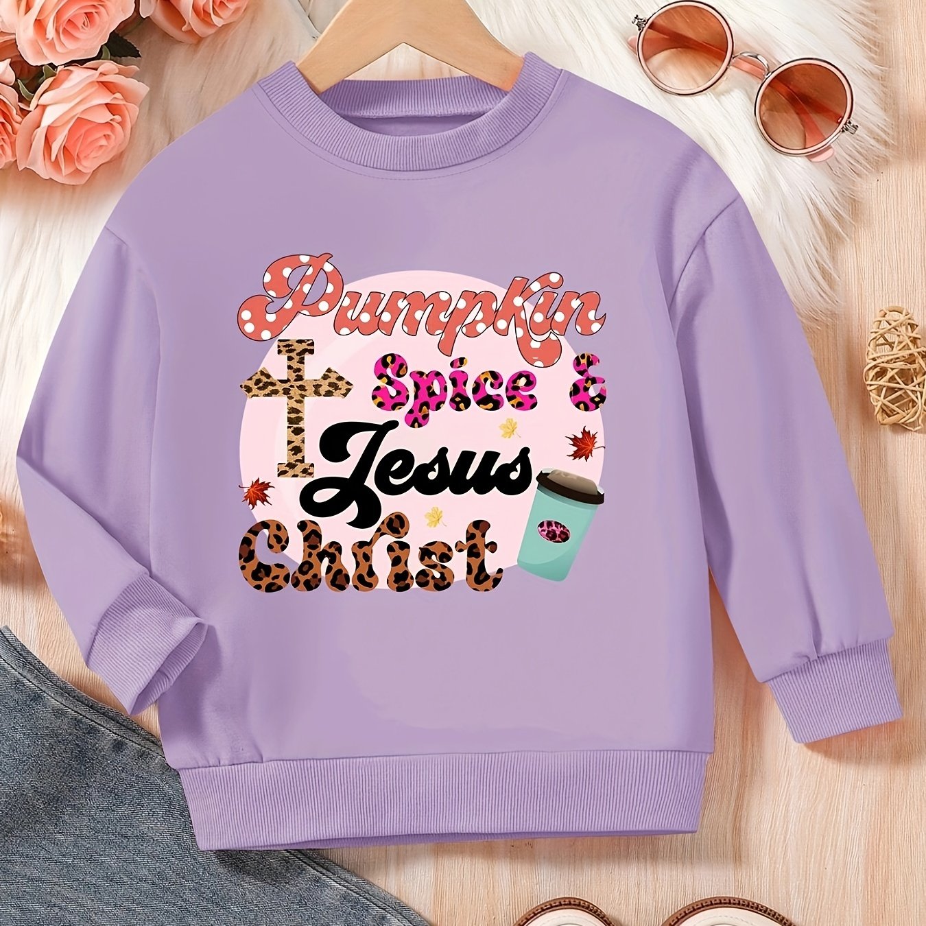 Pumpkin Spice & Jesus Christ (thanksgiving themed) Youth Christian Pullover Sweatshirt claimedbygoddesigns