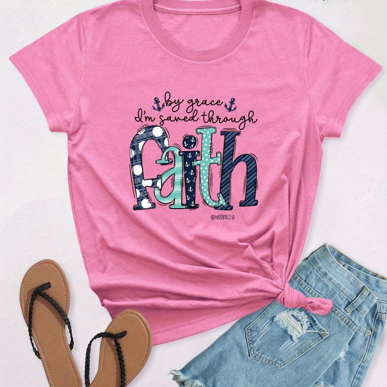 Ephesians 2:8 By Grace I'm Saved Through Faith Women's Christian T-shirt claimedbygoddesigns