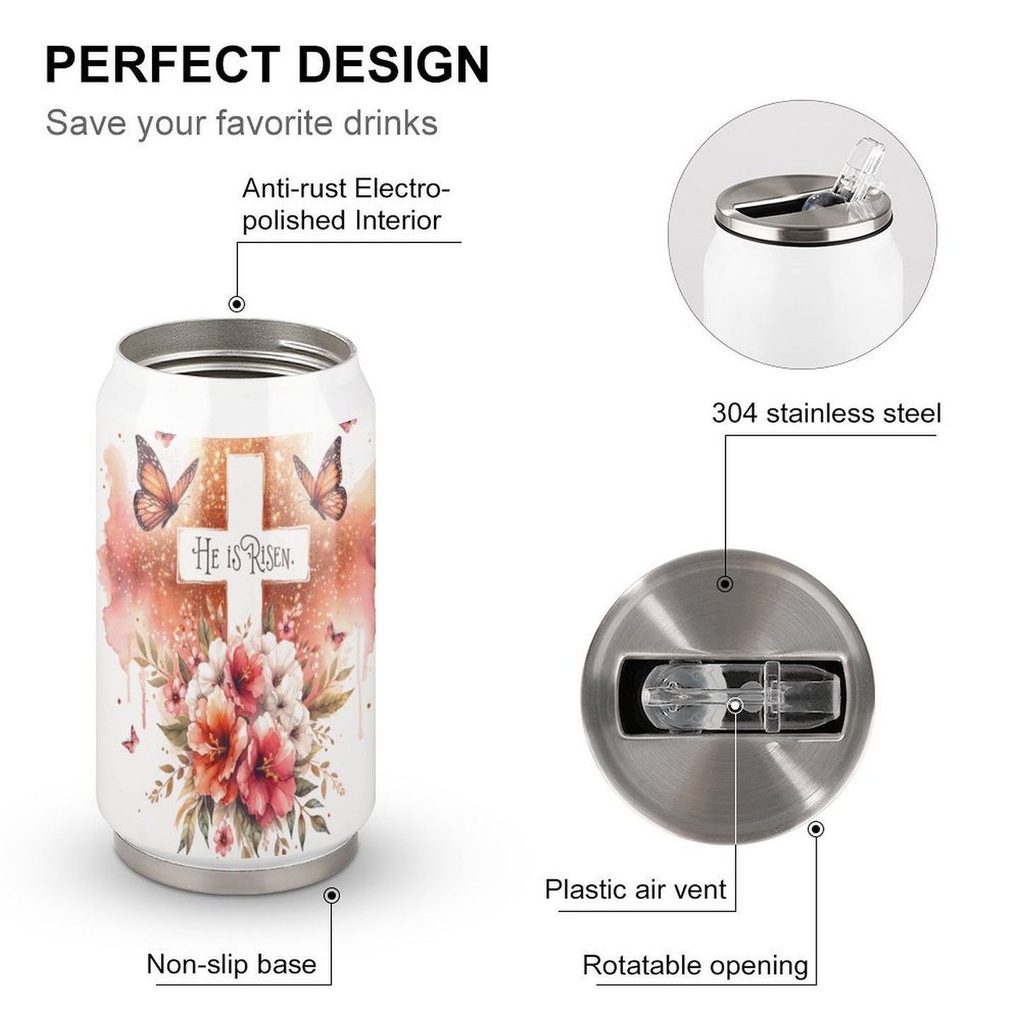 He Is Risen Christian Stainless Steel Tumbler with Straw SALE-Personal Design