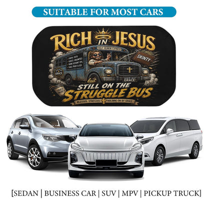 Rich In Jesus But Still On The Struggle Bus Christian Car Sunshade Umbrella - ClaimedbyGodDesigns