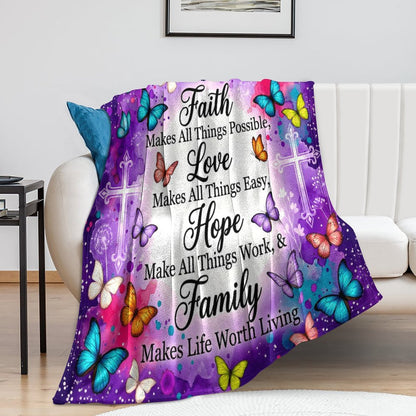 Faith Love Hope Family Christian Flannel Blanket (50"×60") - ClaimedbyGodDesigns