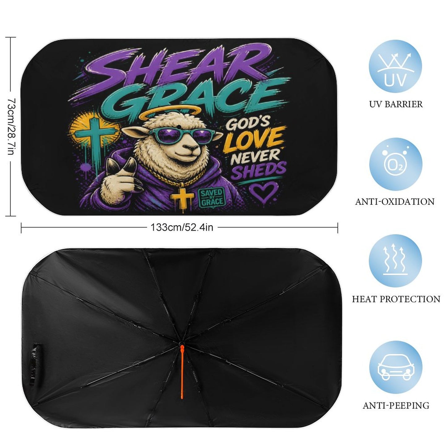 Shear Grace — Holy Sheep Christian Car Sunshade Umbrella - ClaimedbyGodDesigns