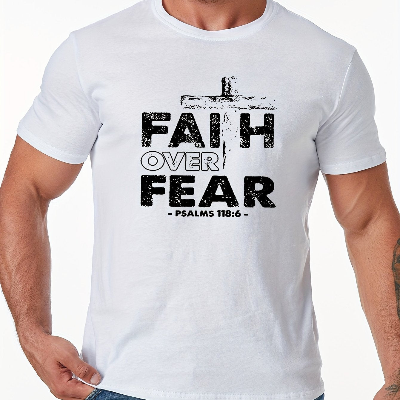 Faith Over Fear Men's Christian T-shirt claimedbygoddesigns