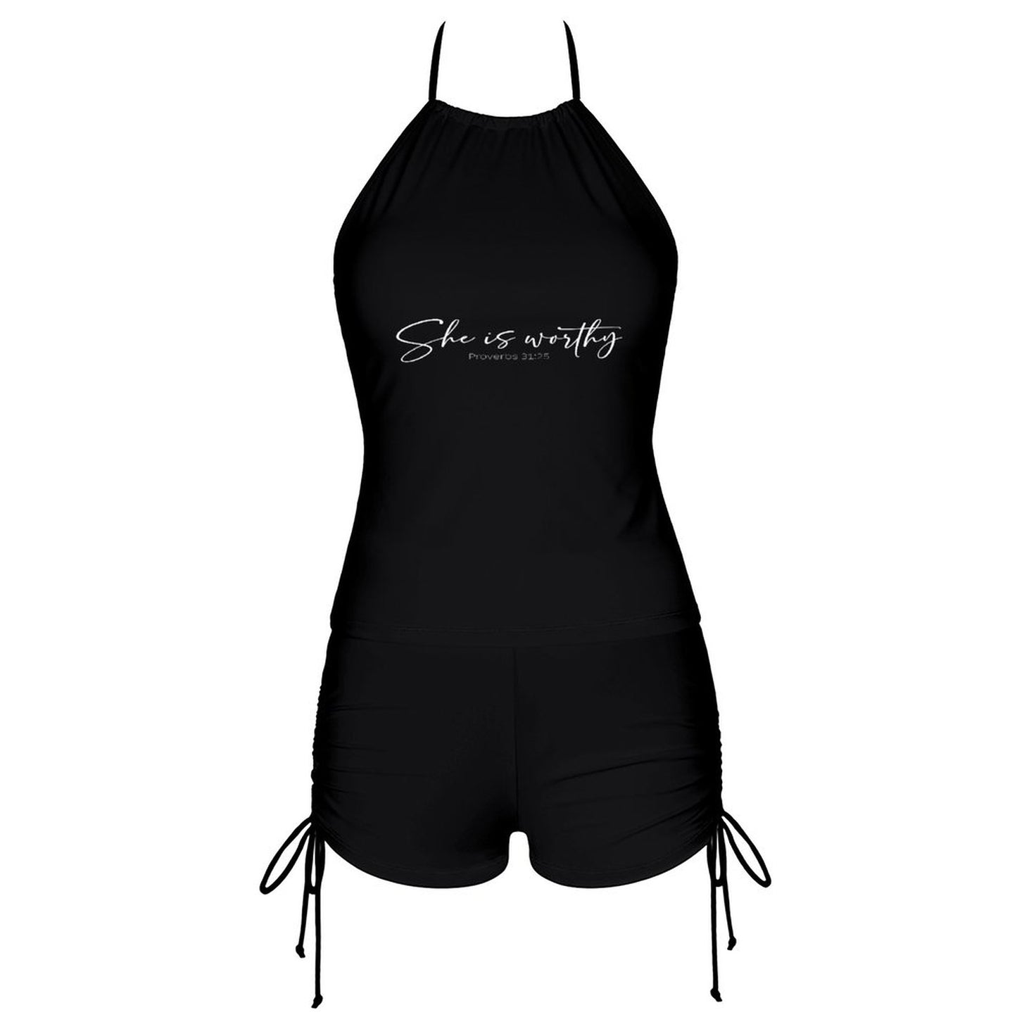 She Is Worthy Women's Christian Tankini Swimsuit with Shorts - ClaimedbyGodDesigns