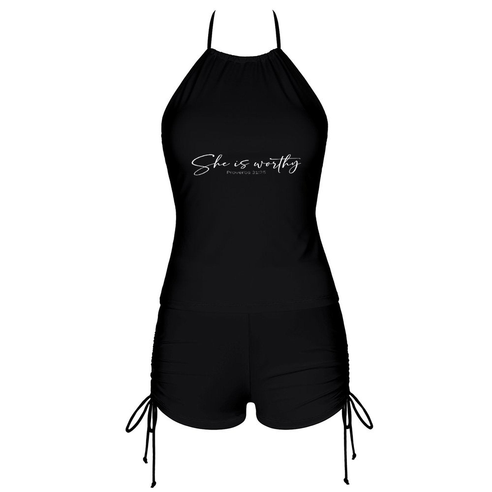 She Is Worthy Women's Christian Tankini Swimsuit with Shorts - ClaimedbyGodDesigns