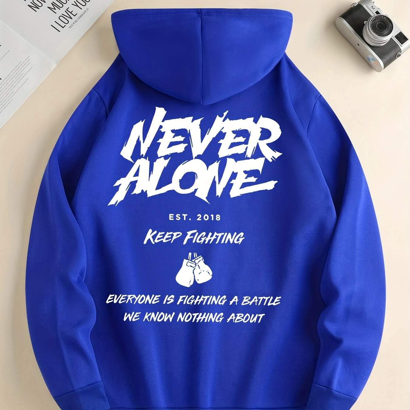 Never Alone Keep Fighting Everyone Is Fighting A Battle Men's Christian Pullover Hooded Sweatshirt claimedbygoddesigns