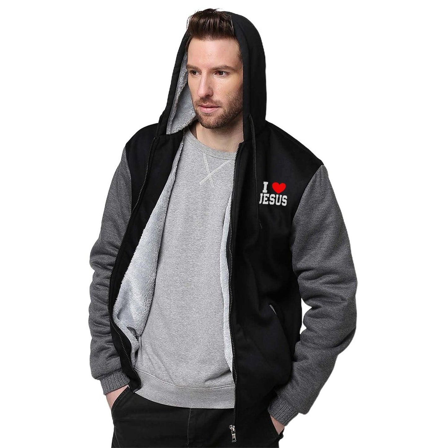 I Love Jesus Men’s Christian Plush Full Zip Hooded Sweatshirt