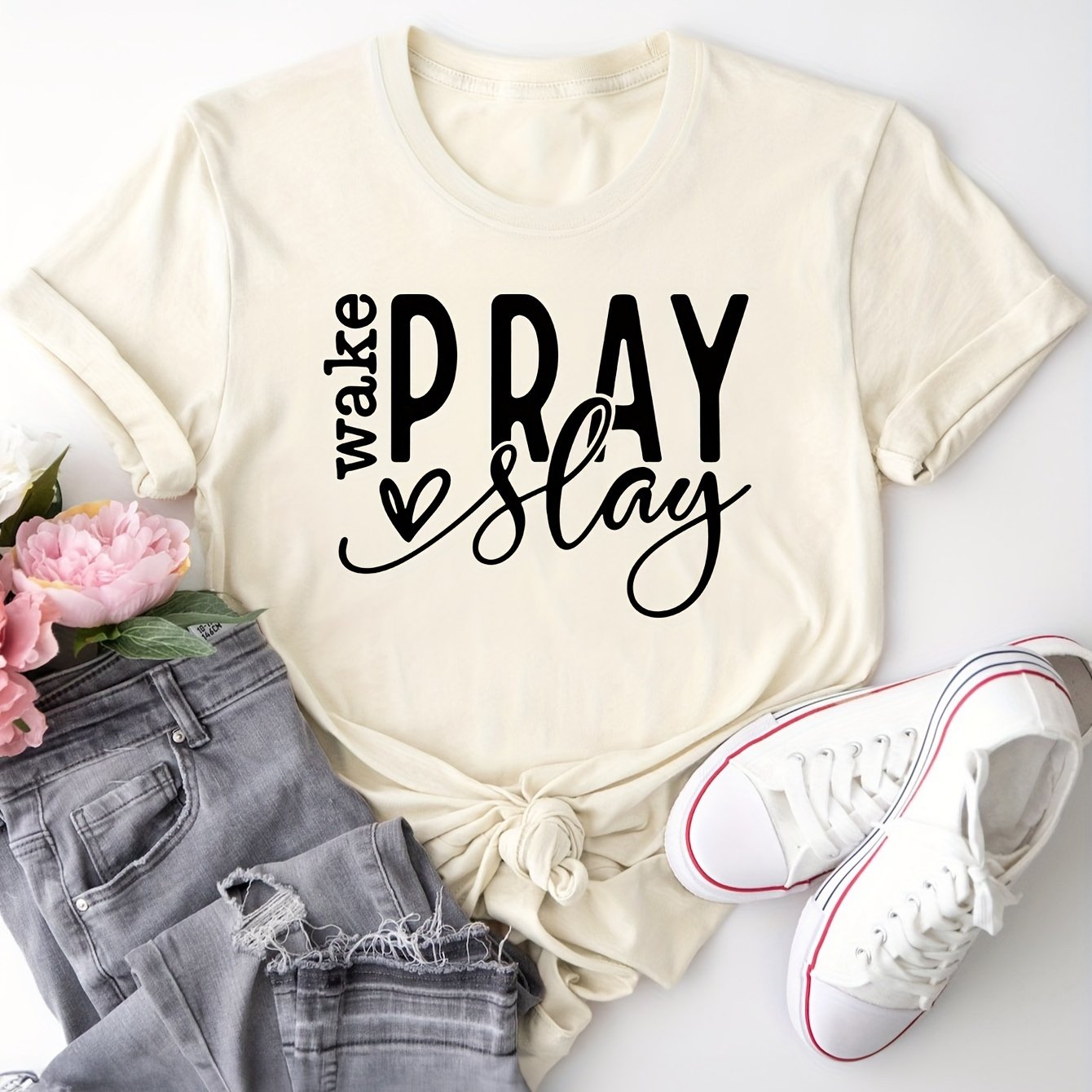 Wake Pray Slay Women's Christian T-shirt claimedbygoddesigns