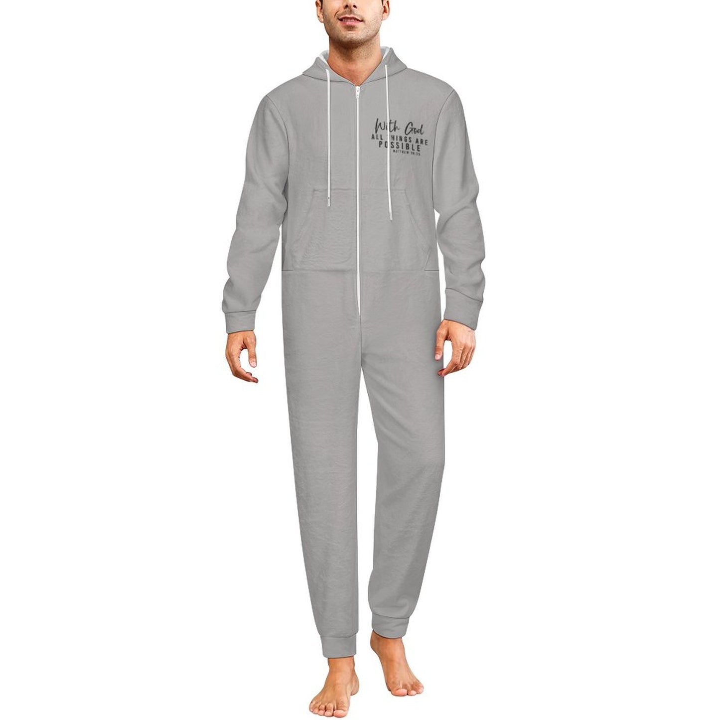 All Things Are Possible Men's Christian Flannel Zip up Jumpsuit Pajama Jumpsuit