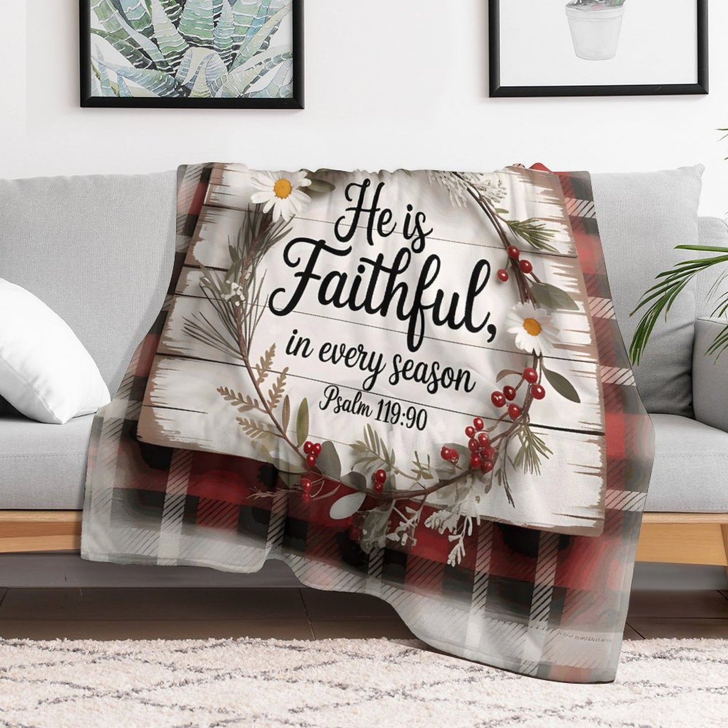 He Is Faithful Christian Flannel Throw Blanket