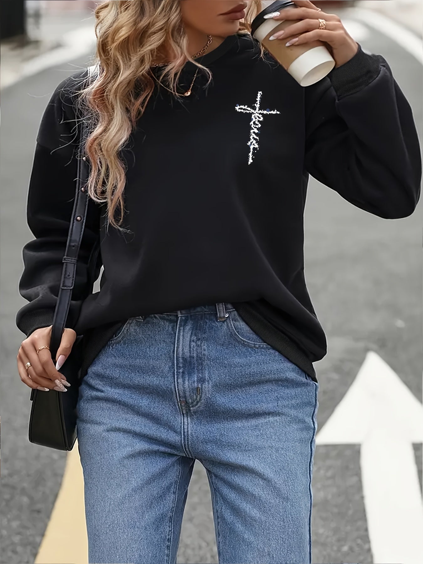 Jesus (angel wings) Plus Size Women's Christian Pullover Sweatshirt claimedbygoddesigns