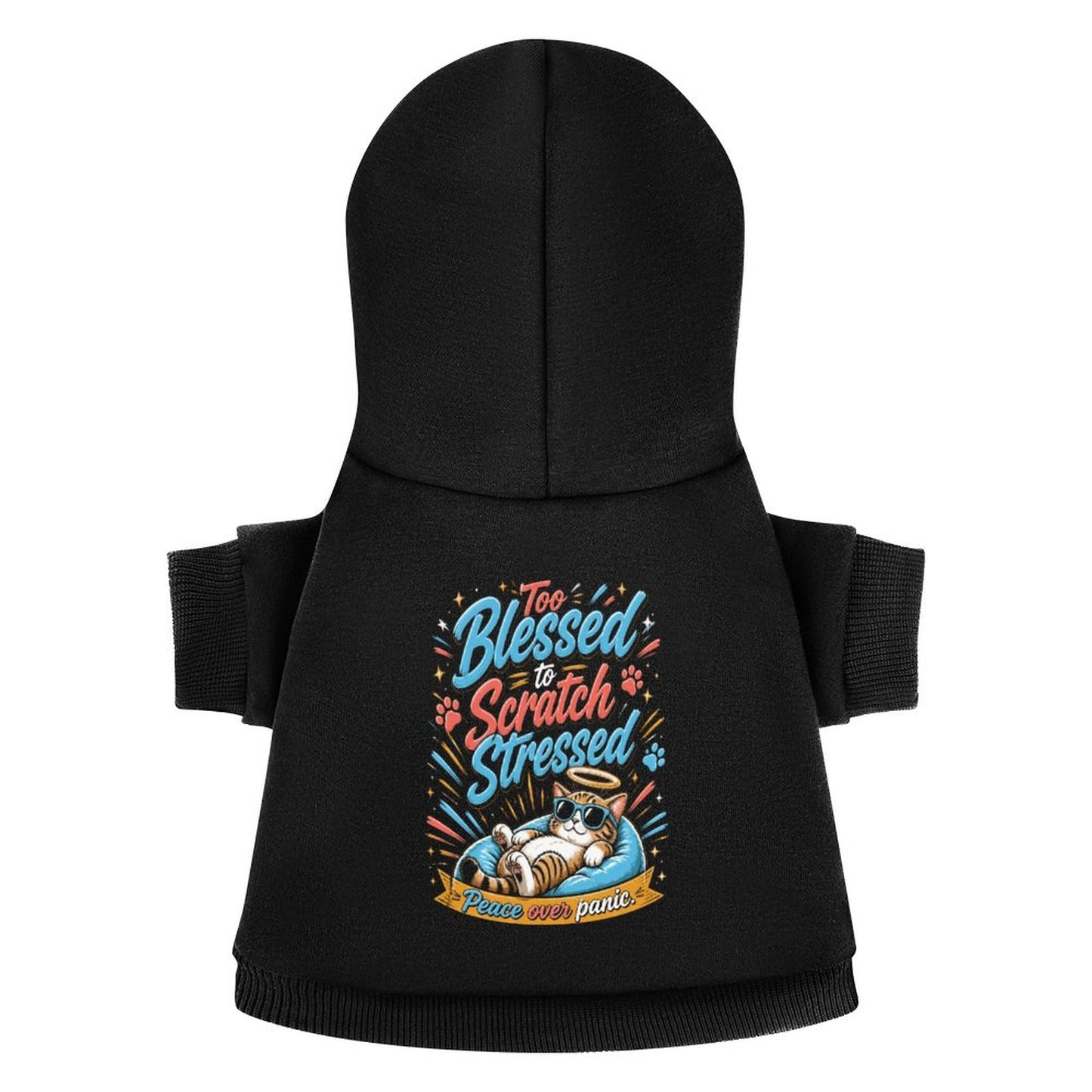 Too Blessed To Scratch Stressed Christian Pet Hooded Pullover Sweatshirt Cat Hoodie Warm, Soft & Breathable - ClaimedbyGodDesigns