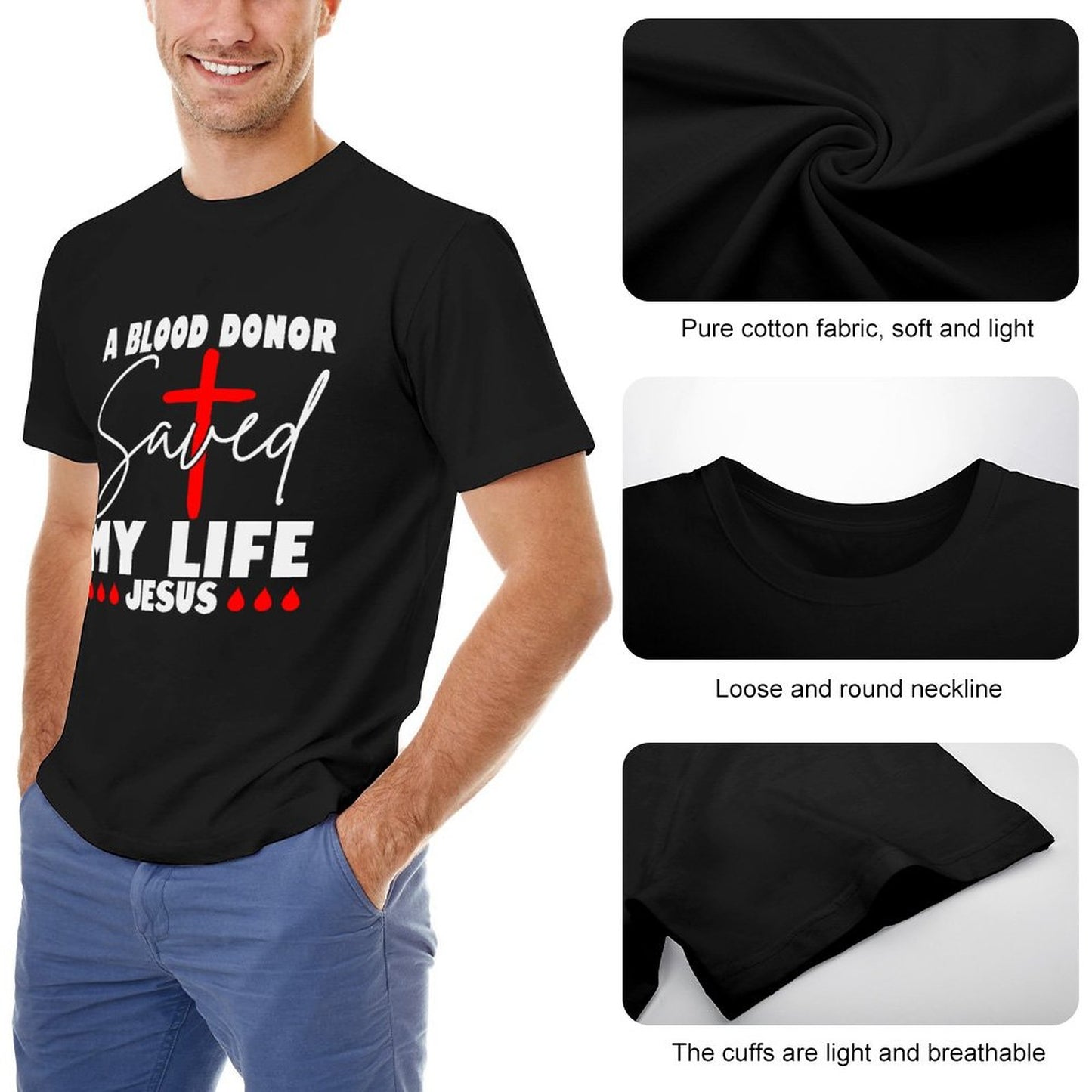 A Blood Donor Saved My Life Jesus Men's Christian T-shirt SALE-Personal Design