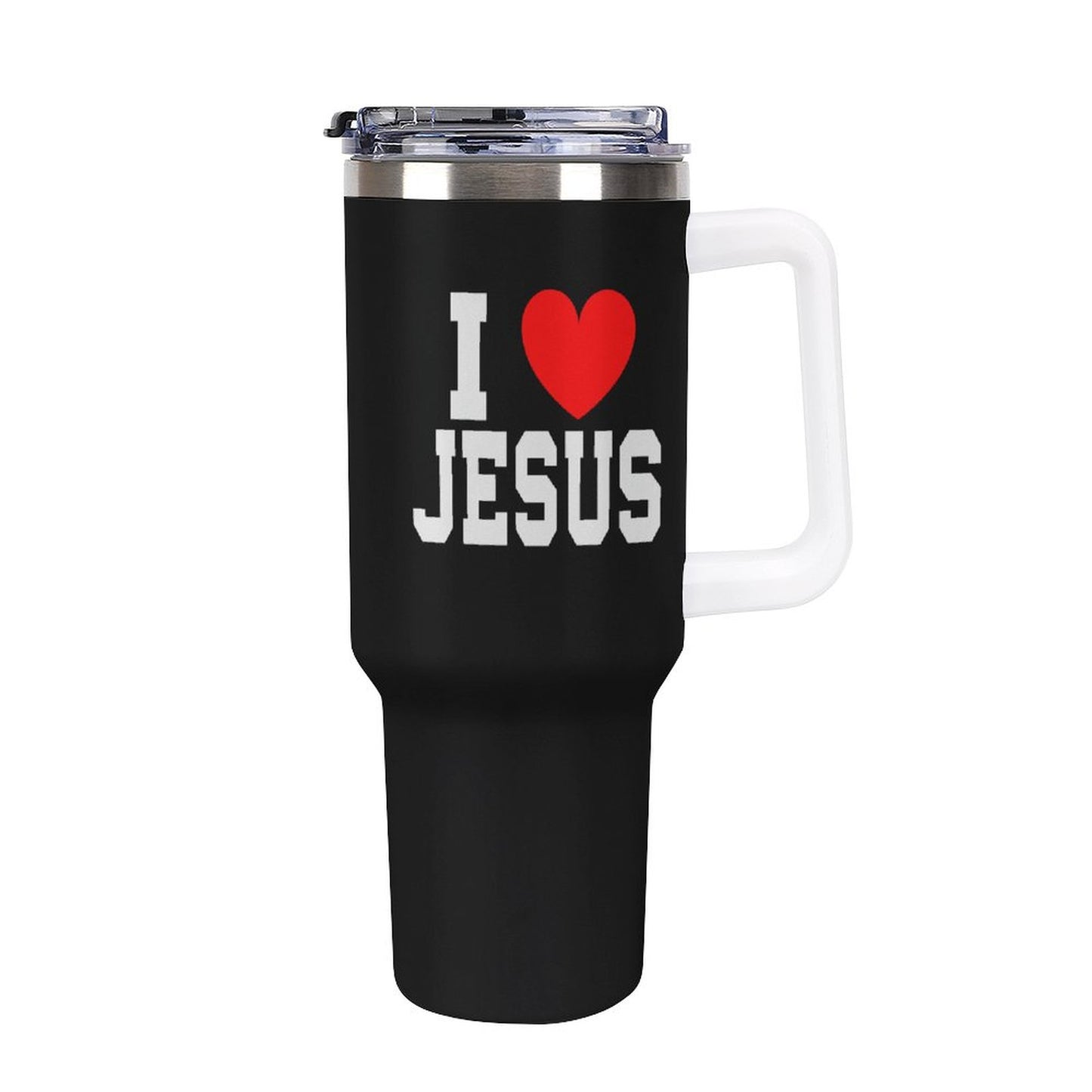 I Love Jesus 40oz Insulated Christian Tumbler with Handle and Straw