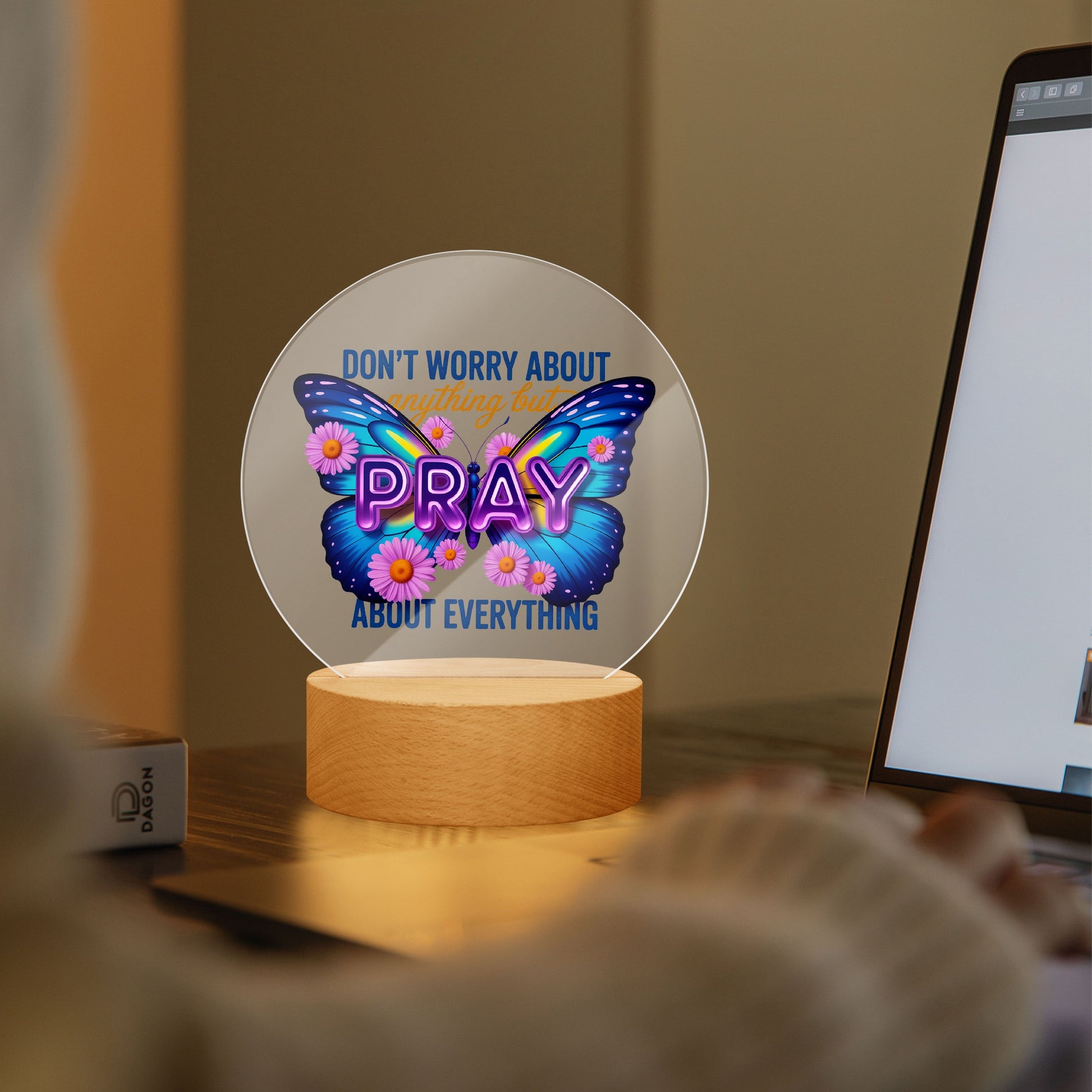 Pray About Everything Christian Acrylic Plaque with Stand - Round - ClaimedbyGodDesigns