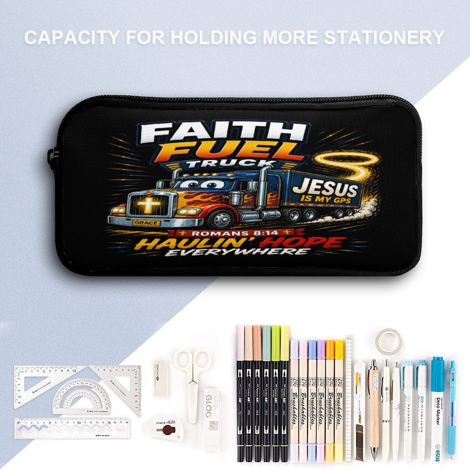Faith Fuel Truck Christian 3 PCS Bag Set (Backpack, Lunch Bag and Pencil Case) - ClaimedbyGodDesigns