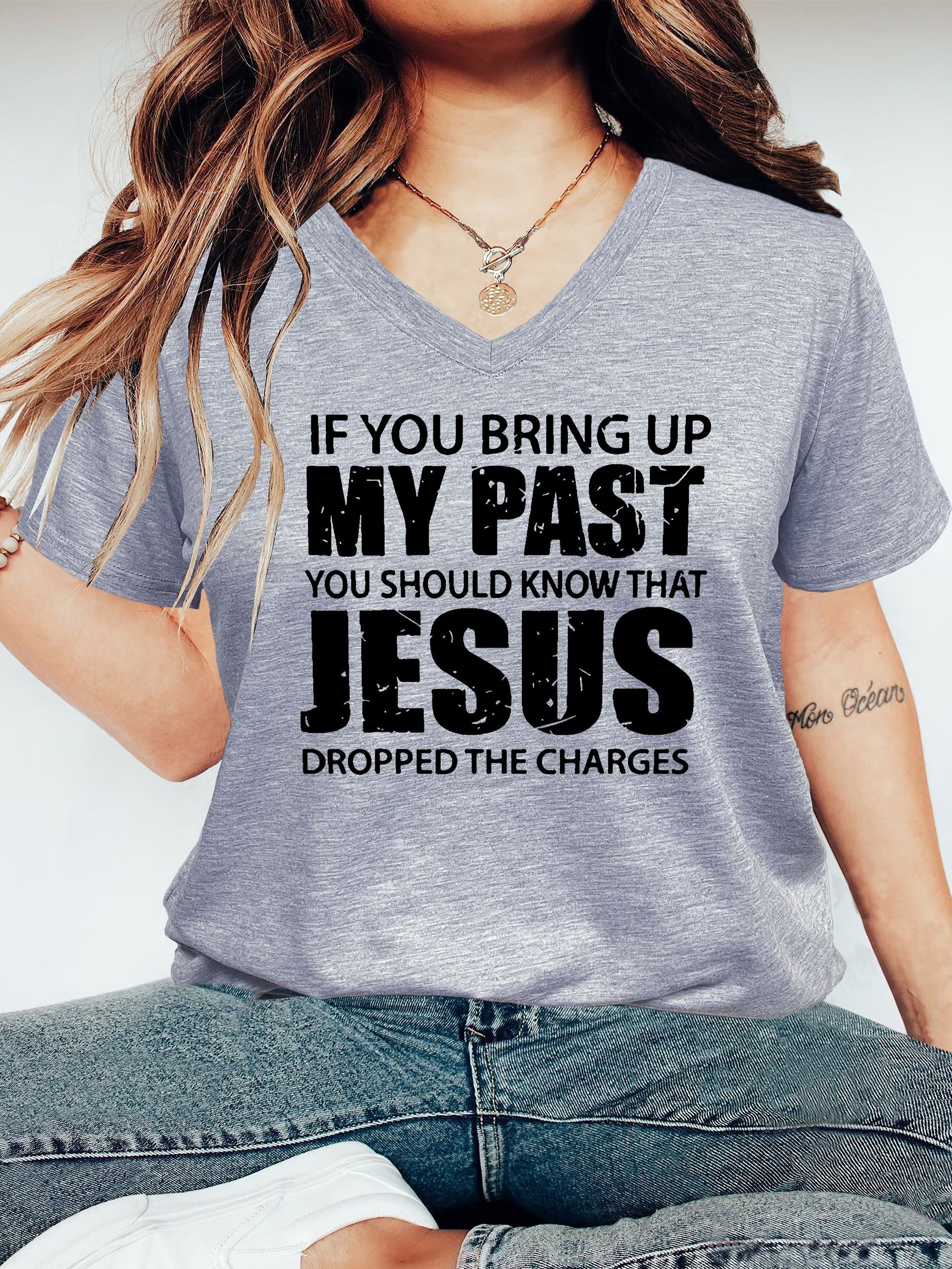 Jesus Dropped The Charges Women's Christian V Neck T-Shirt claimedbygoddesigns